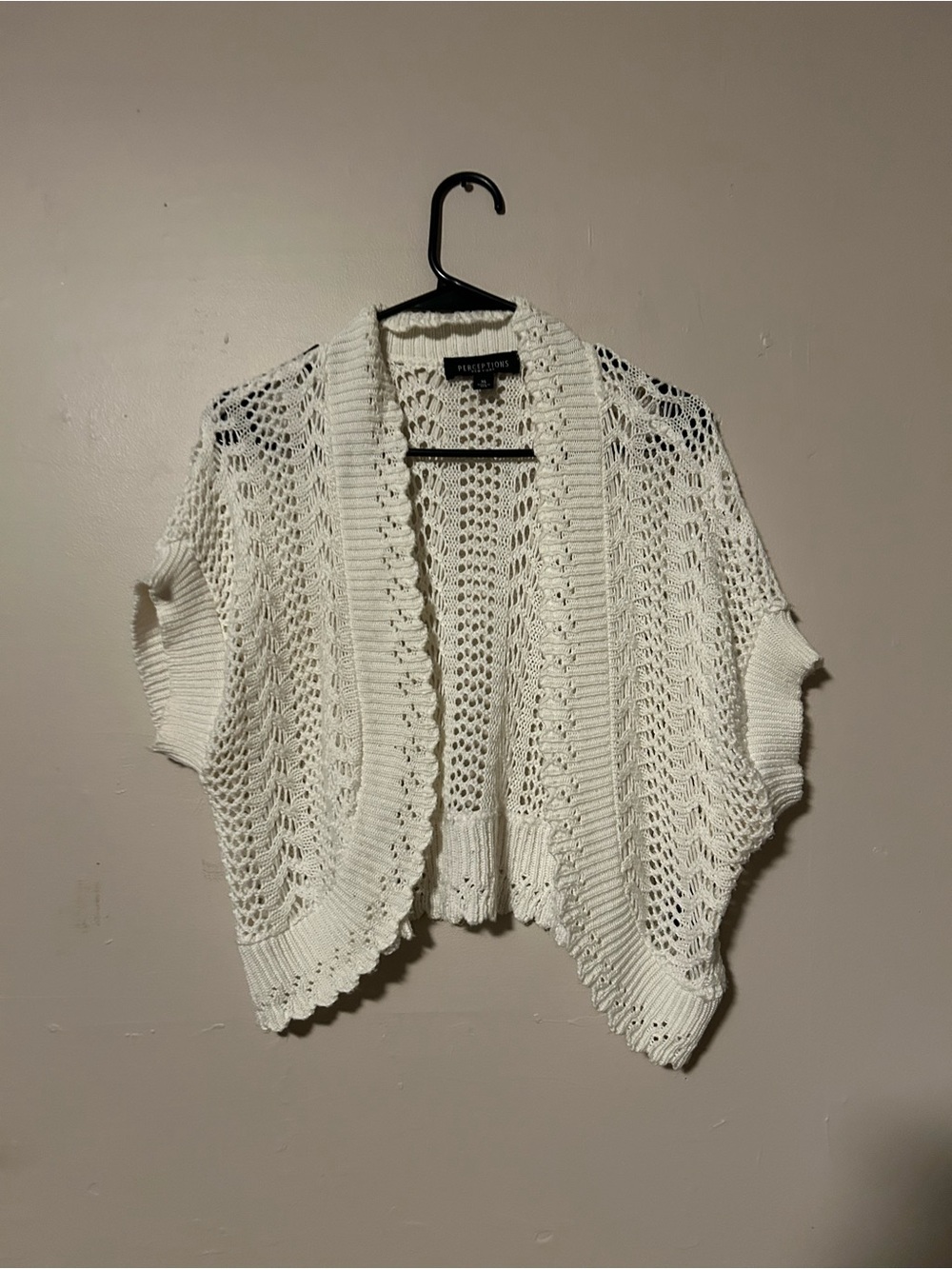 Perceptions White Open-Knit Short Sleeve Cardigan